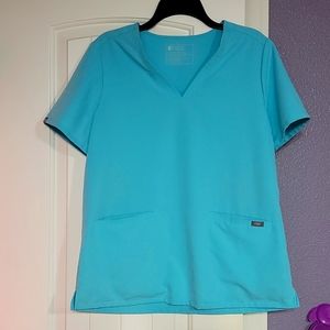 Neon blue figs scrub top